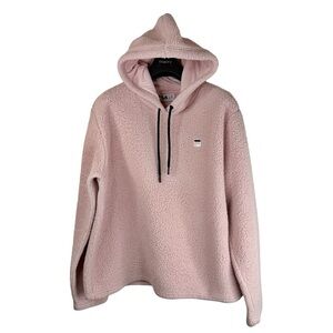 FILA Women's Thick Warm Pink Sherpa/Fleece Hoodie with Black Drawstrings XXL